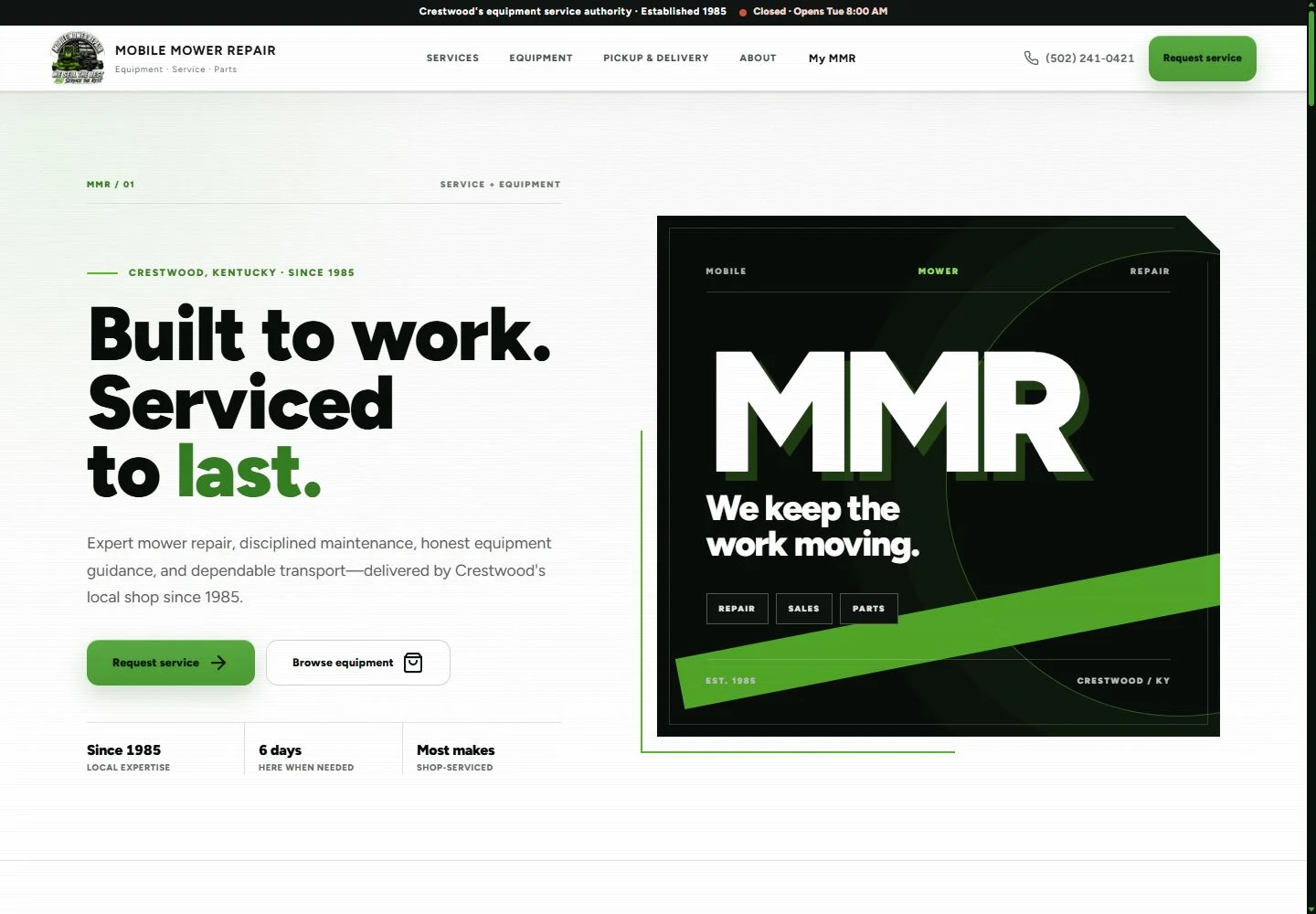 MMR · Mobile Mower Repair — actual desktop website