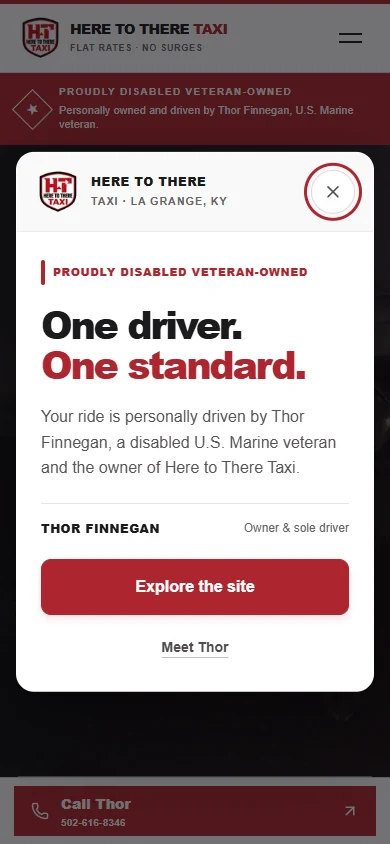 Here to There Taxi — actual mobile website